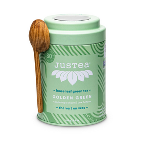 JUSTEA Golden Green - Loose Leaf Green Tea,  100g (tin + spoon)