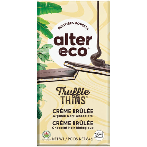 Alter Eco Truffle Thins Creme Brulee Dark Chocolate Bar (84g)