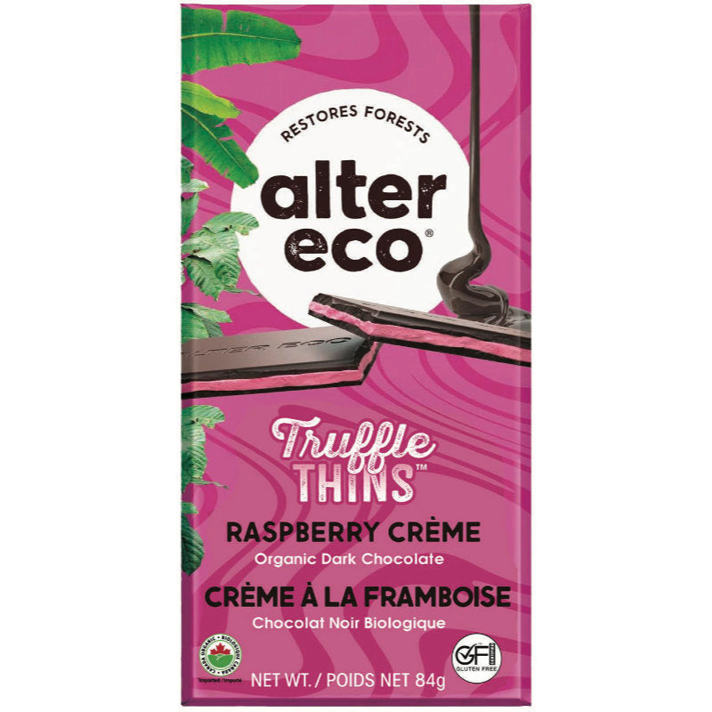 Alter Eco Truffle Thins Raspberry Creme Dark Chocolate Bar (84g)