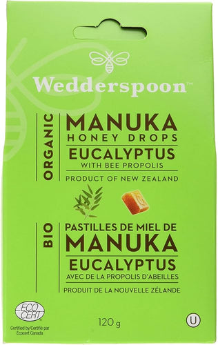 Wedderspoon Organic Manuka Honey Drops Eucalyptus w/ Bee Propolis (20 Drops)