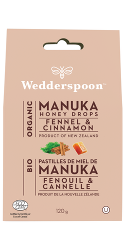 Wedderspoon Organic Manuka Honey Drops Fennel & Cinnamon (20 Drops)