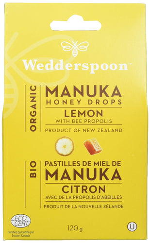 Wedderspoon Organic Manuka Honey Drops Lemon w/ Bee Propolis (20 Drops)